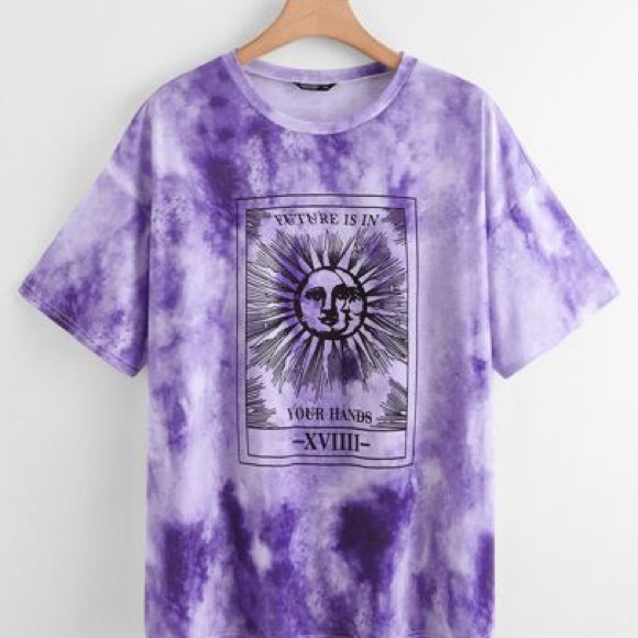 SHEIN Tops - Mystical Sun and Moon Tarot Card purple Tie-Dye Oversized T-Shirt